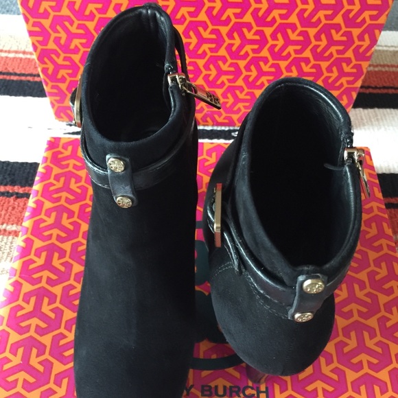 Tory Burch Black Suede Patricia Mid Heel Bootie - Picture 4 of 8